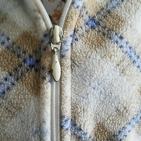 PACER 1X Sweatshirt Zip Up Fleece Women Tan, Blue & Cream Window Pane Plaid - Picture 9 of 11